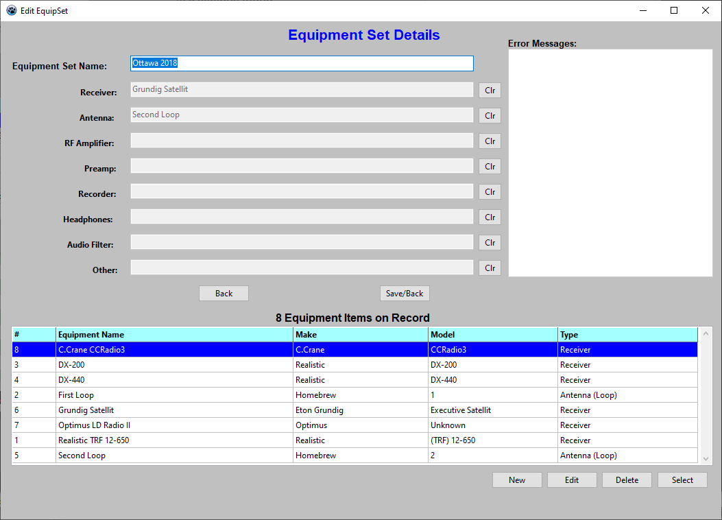 Equipment Set Details